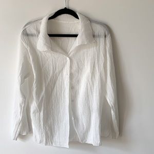 White gauze button down
